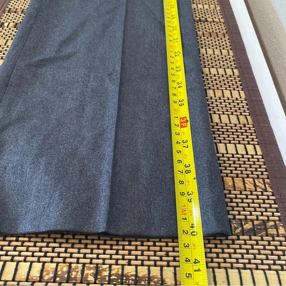 CELINE Gray Wool Trousers‎ Velvet Trim Tailored Pants 44 (US 12) Made in France